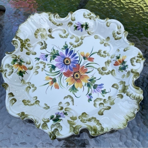 Italy made flora decorative keramiik faience schale 13”x12”x2” - Picture 4 of 16